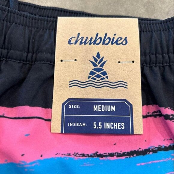 Chubbies Men's Black Swim Trunks with Blue and Pink Accents - Picture 2 of 9